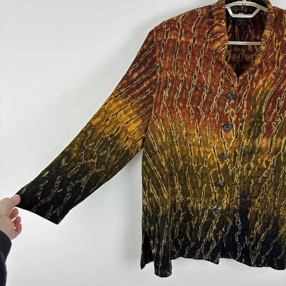 Candiss Cole Vintage 100% Silk Jacket Medium Snake Reptile Print Orange Green - Picture 4 of 10